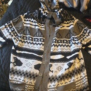 Harry Potter Button Up Stylish Black and Gray Cardigan Sweater Size XS